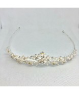 David&#39;s Bridal Wedding Tiara Silver Swarovski Crystals Pearls Bride - $103.70