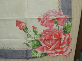 Vintage Handkerchief 12&quot;x13&quot; floral scalloped hand stitched edge mid-cen... - $9.89
