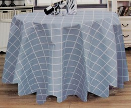 Peva Vinyl Kitchen Tablecloth,60&quot;Round(4-6 Ppl) Blue &amp; White Checkered Design,Rs - £11.73 GBP