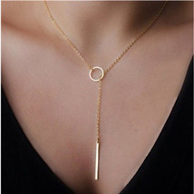 NEW Women Fashion Trendy Jewelry Ring Long Bar Pendant Necklace - Gold Tone - £10.55 GBP