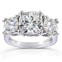 5ct Cushion-cut Moissanite Three-Stone Engagement Ring In 14K White Gold - £1,792.94 GBP