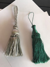 2 Tassel with Fringe 7.5&quot; Green &amp; Silver Color For Curtains or Other Decor - £15.65 GBP