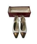Salvatore Ferragamo Slingback Heel Low Pumps Cap Toe Beige Copper Leathe... - $160.10 CAD