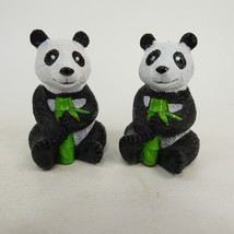 Panda Bear Figurines Bears Figures holding green bamboo  WOJKZ - £4.03 GBP