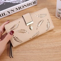 Women Wallet Gold Hollow Leaves Pu Leather Zipper Coin Purse Female Long Hasp Mu - £21.18 GBP