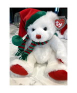 Ty Beanie Buddy Garland the White Bear with Green and Red Scarf - £13.33 GBP