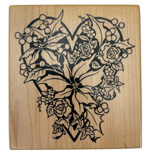 Heart Poinsettia Roses Holly Berries Rubber Stamp PSX K-1426 Vintage 1995 New - £11.57 GBP