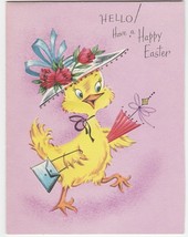 Vintage Easter Card Chick in Hat with Purse Umbrella Dreyfuss Gracious Greetings - £7.13 GBP