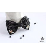 Bee Bow Tie For Men, Embroidered Bow Tie, Cross Stitch Bow Tie, Honey Bo... - $26.00