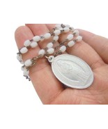 VIRGIN MARY &amp; JESUS Praying rosary necklace with beads in white Murano g... - £14.94 GBP