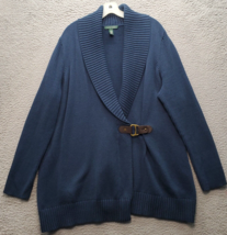 Lauren Ralph Lauren Cardigan Sweater Womens 2X Blue Knit Buckle Waist Shawl Neck - £24.99 GBP