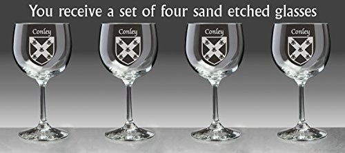 Conley Irish Coat of Arms Red Wine Glasses - Set of 4 (Sand Etched) Item image 5