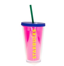 Starbucks Neon Pink Purple Logo Summer Cold Cup Acrylic Tumbler 16 Oz Straw - £31.60 GBP