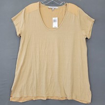 H by Bordeaux Women Shirt Size L Tan Stretch Preppy Scoop Short Sleeve Solid Top - £16.89 GBP
