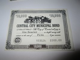 1964 Stocks & Bonds 3M Bookshelf Board Game Piece: Central City $10,000 Bond  - $1.00