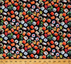 Cotton Sushi Japanese Seafood Fish Favorite Foods Fabric Print by Yard D575.98 - £9.55 GBP