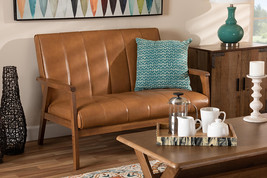 Ghina Tan Faux Leather Upholstered and Walnut Brown Loveseat - $5,867.38 MXN