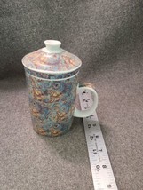 World Market Tea Infuser Mug Cup 12 oz 3 Piece Green Blue Beige Baroque Floral - £10.40 GBP