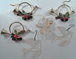 Christmas Ornaments Two Turtle Doves Three French Horns 1 Angel Vintage Set Of 6 - £6.26 GBP