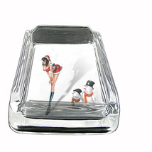 Glass Square Ashtray Christmas D 9 Holiday Snowman Sexy Santa Snow Scene - $49.45