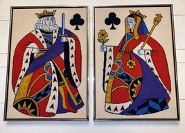 Needlepoint Needlework Crewelwork Handmade Framed Vegas Poker King &amp; Queen Clubs - £799.20 GBP