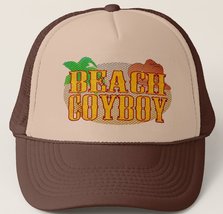 Beach Coyboy Trucker Hat - Sublimated Tan &amp; Brown - £14.97 GBP