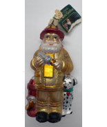 Old World Christmas Blown Glass Fireman Gold Santa w/Dalmatian Dog Ornament - $30.53 CAD