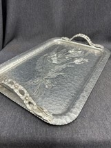 VTG Rodney Kent Hammered Aluminum Serving Tray W/Handle Tulips #408 Hand Wrought - $24.75