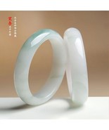 Natural Jade Bracelet, White Jade Floating Flower Bracelet - $58.00