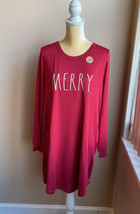 Rae Dunn Womens Merry Sleep Shirt Red Red Long Sleeve Christmas Sz L - £23.55 GBP