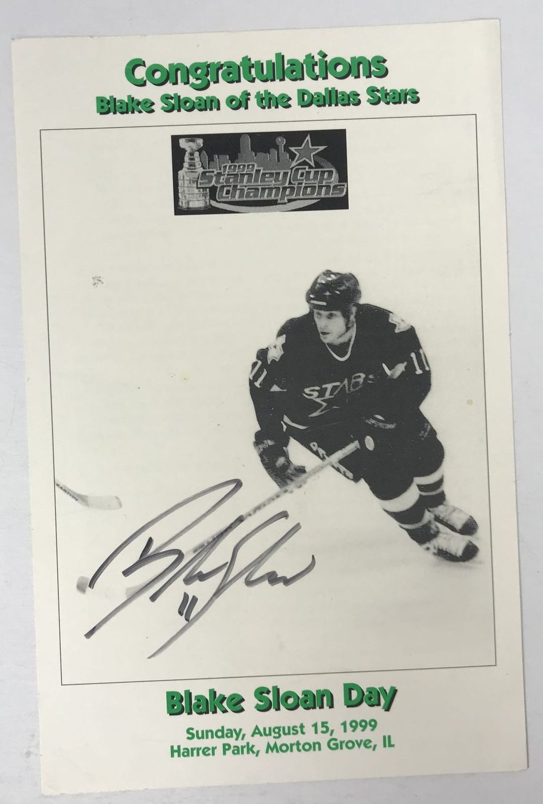 Blake Sloan Autographed 6x9 Photo - Dallas Stars - $15.00