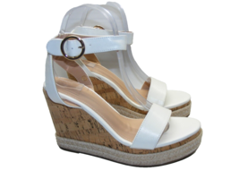 Unbranded Women Size 10 White Leather Cork Espadrille Strappy Wedge Sand... - $19.29