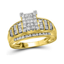 14kt Yellow Gold Princess Diamond Cluster Bridal Wedding Engagement Ring Size 12 - £849.14 GBP