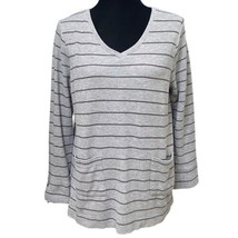 J Jill Gray Striped Double Pocket V Neck Textured Top Shirt Size Medium - $18.99