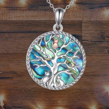 Cute Cat Necklace For Women Sterling Silver Tree of Life Necklace Abalone Sjhell - $104.21