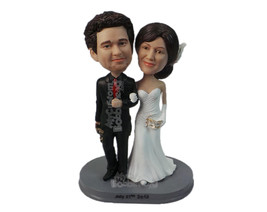 Custom Bobblehead Wedding Couple In Their Wedding Attire Hoping For A Happy Ever - £123.41 GBP