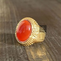 Natural Red Onyx Ring, 925 Silver, Gold Onyx Ring Men Husband Gift Birthday Gift - £59.36 GBP