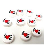 10 I heart U Ceramic Beads Love 3/4 inch Disc Peru Horizontal Hole Red W... - $14.84