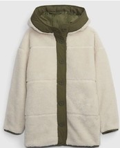 Gap Kids Girls Sherpa Lined Hooded Jacket Coat Birch Cream Sz Medium (8)  - $39.59