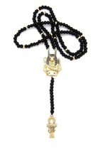 New Anubis &amp; Ankh Cross Pendant 6mm/28&quot; Wood Bead Chain Hip Hop Necklace RC3547 - £13.45 GBP