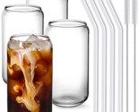 Drinking Glasses With Glass Straw 4Pcs Set - 16Oz Can Shaped Glass Cups,... - £23.58 GBP