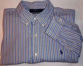 Sz Xl Trim Fit Ralph Lauren Shirt Button Down Stripes Black Blue White Tan - £18.88 GBP