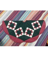 Handmade Quilted 8pt Star Patchwork Christmas Tree Skirt Green Red White... - £23.32 GBP
