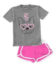 Urban Smalls Heather Gray French Bulldog Heart Glasses Tee &amp; Hot Pink Shorts 8Y - £15.49 GBP