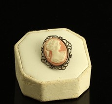 Vintage Sterling Silver Sign 925 Jezlaine Hand Carve Shell Lady Cameo Brooch Pin - £54.27 GBP
