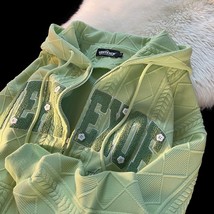 Green   streetwear hoodies student retro jacket ins style cardigan couple loose  - $140.99