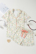 White Floral Print Contrast Pipping Short Pajamas Set - $27.02