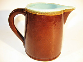 Vintage Brown And Blue Stoneware Creamer Or Small Milk Pitcher 1940&#39;s - $13.10