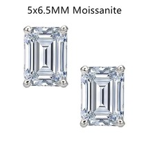 925 Silver Emerald Bright Sparkling Cut D Color Moissanite Diamond Earrings for  - £73.14 GBP