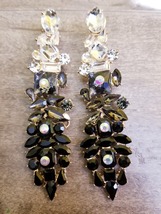 Black Drop Earrings, Bridesmaid Rhinestone Earrings, 4.2 Inch Pageant Je... - $42.99